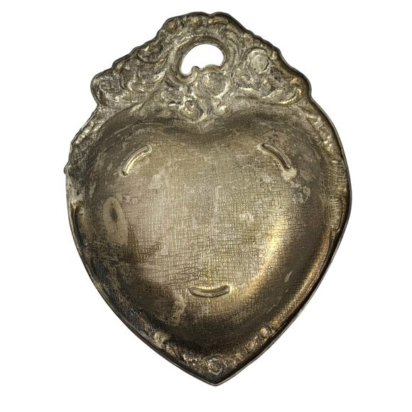 Ornate Heart-Shaped Silver-Tone Floral Trim Metal Trinket Dish Wall Decor VTG - Picture 7 of 8